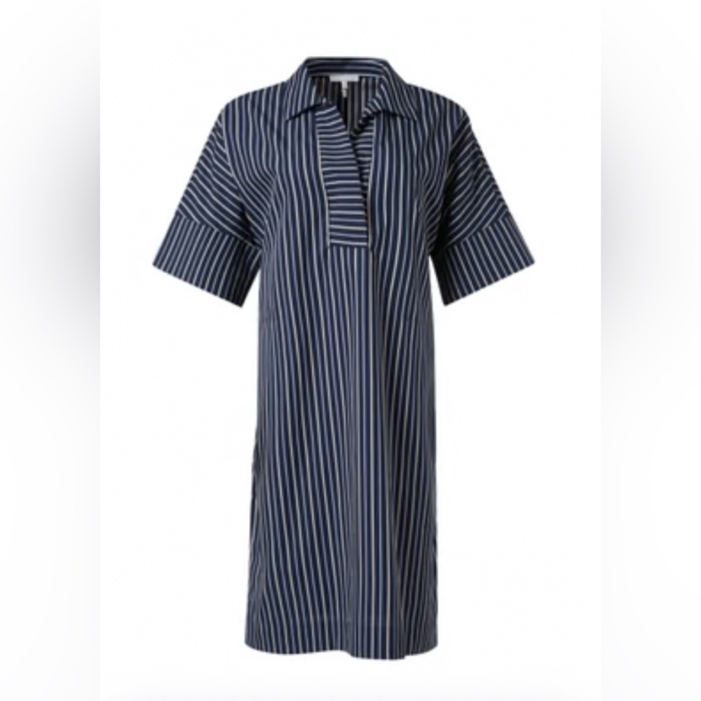 EUC HINSON WU Cindy 100% Cotton Elbow Sleeve Shift Dress Navy Stripe XL Worn 3x!